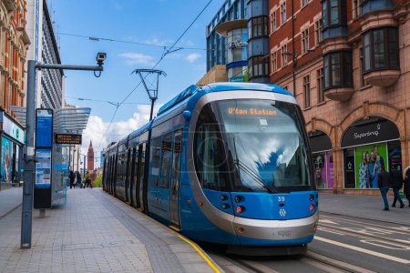 Photo for Birmingham, UK 16th April 2024:  Birmingham tram at a stop in the city centre - Royalty Free Image