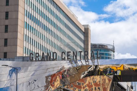 Photo for Birmingham, UK 16th April 2024: Grand Central Train Station in Birmingham with the Rotunda building in the background - Royalty Free Image