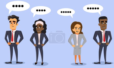 Group of business people have a discussion with speech bubbles above