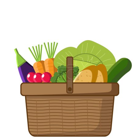 Photo for Fresh vegetables in a basket, Cabbage, Potato, Radish, Broccoli clipart, Healthy Eating concept - Royalty Free Image