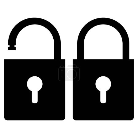 Silhouette of padlock with key hole one open and one closed.  Security or privacy element