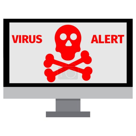 Virus Alert Warning message on computer screen, online hacker attack on computer