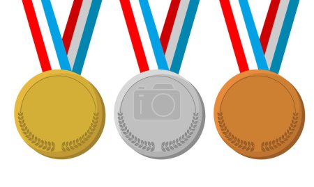 Cartoon Sports Medal, Gold Silver and Bronze winner award vector on a white background