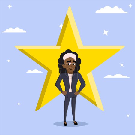 Photo for Black female character star employee award, success or leadership concept, Employee of the month, rated employee - Royalty Free Image