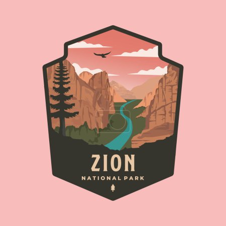 zion national park logo patch illustration design, utah landmark emblem style
