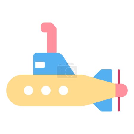 Téléchargez les photos : Submarine with periscope - icon, illustration on white background, flat color style - en image libre de droit