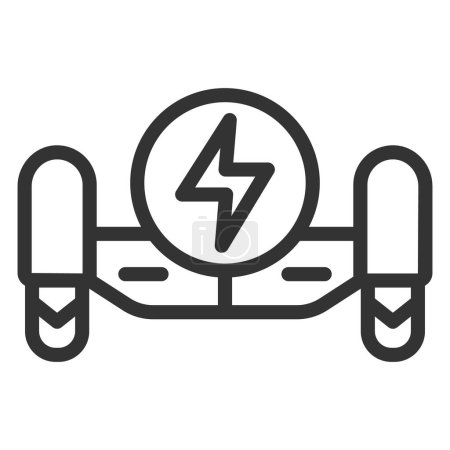 Foto de Vista frontal del giroscooter y signo de energía - icono, ilustración sobre fondo blanco, estilo de contorno - Imagen libre de derechos