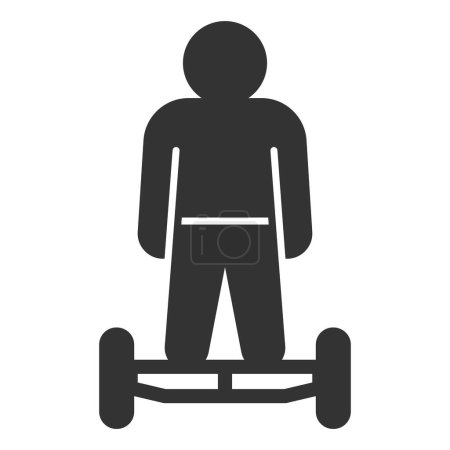 Téléchargez les photos : Homme monte un hoverboard, vue de face - icône, illustration sur fond blanc, style glyphe - en image libre de droit