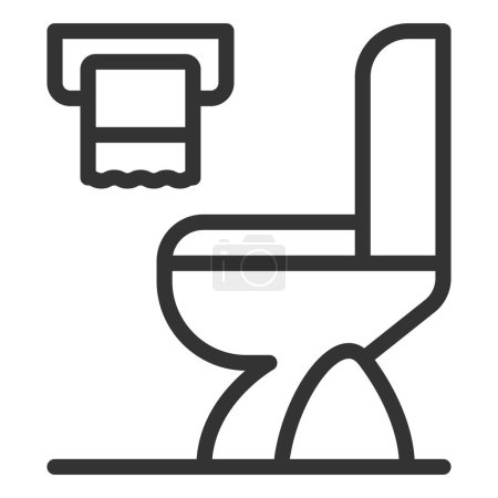 Toilet bowl with lid and toilet paper - icon, illustration on white background, outline style