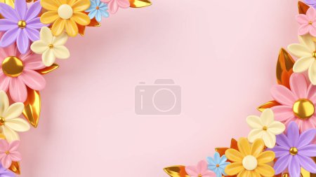 Foto de Floral background. Festive design with realistic decor 3D elements. Banner, web poster, flyer cover, stylish brochure, postcard, mock up . - Imagen libre de derechos