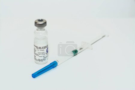 Photo for Cairo, Egypt, December 12 2022: Diphtheria Tetanus Vaccine for Intramuscular injection in the shoulder deltoid muscle for children and adults, Diphtheria and tetanus toxoid DT vaccine by Vacsera Egypt - Royalty Free Image