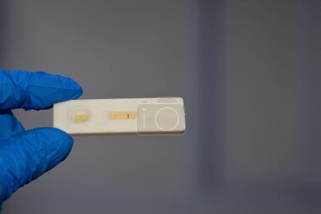 Foto de Prueba de embarazo de orina negativa, gonadotropina coriónica humana (hCG), una hormona para el reconocimiento materno del embarazo producida por células trofoblásticas que rodean un embrión sincitiotrofoblástico en crecimiento - Imagen libre de derechos