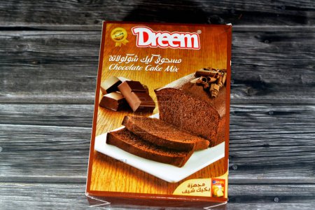 Photo for Cairo, Egypt, April 26 2023: Dreem chocolate cake mix, delicious homemade cakes, Rich source of protein, carbohydrates, sugar, energy, flavorsome treat for occasions, packed in food-grade materials - Royalty Free Image