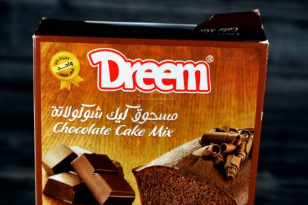 Photo for Cairo, Egypt, April 26 2023: Dreem chocolate cake mix, delicious homemade cakes, Rich source of protein, carbohydrates, sugar, energy, flavorsome treat for occasions, packed in food-grade materials - Royalty Free Image
