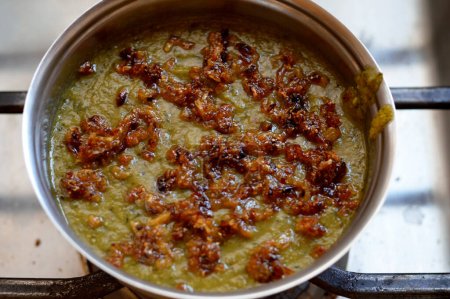 Bissara or bissouro dish which means cooked beans in ancient Egyptian language, or Bessara, Besarah and Tamarakt, Split fava beans, onions, garlic, fresh aromatic herbs and spices cooked slowly