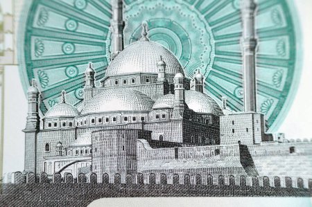 Foto de Mezquita Mohamed Ali del lado anverso del nuevo billete egipcio de 20 EGP LE veinte libras de polímero en efectivo que adornaba con puntos táctiles ADA Braille a lo largo, billete de nuevo dinero egipcio - Imagen libre de derechos