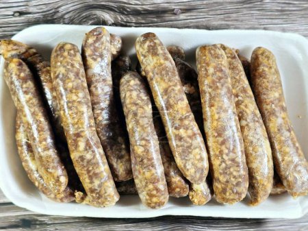 Middle Eastern raw fresh beef sausage, Egyptian sausages. it is a dry, spiced sausage either beef or lamb consumed in Middle East, uncooked meat ready to be cooked in different Eastern cuisines