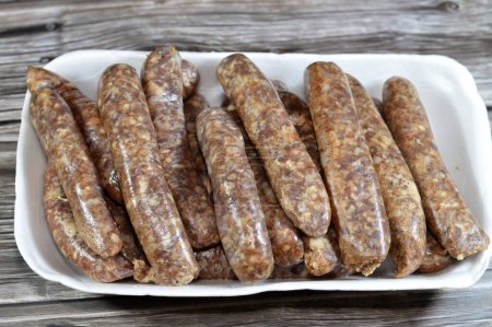 Middle Eastern raw fresh beef sausage, Egyptian sausages. it is a dry, spiced sausage either beef or lamb consumed in Middle East, uncooked meat ready to be cooked in different Eastern cuisines