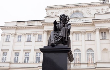 Photo for Nicolaus Copernicus or Mikolaj Kopernik memorial, monument made by Danish sculptor Bertel Thorvaldsen in 1822. Renaissance polymath, polish mathematician, astronomer. Warsaw, Poland: January 29, 2023. - Royalty Free Image