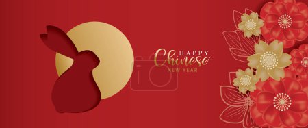 Téléchargez les photos : Bonne année 2023, zodiaque traditionnel chinois. l'année du lapin. mignon petit lapin avec l'élément heureux. illustration vectorielle - en image libre de droit