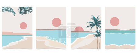 Ilustración de Fondo de playa con sol, mar y cielo durante el día con color pastel - Imagen libre de derechos