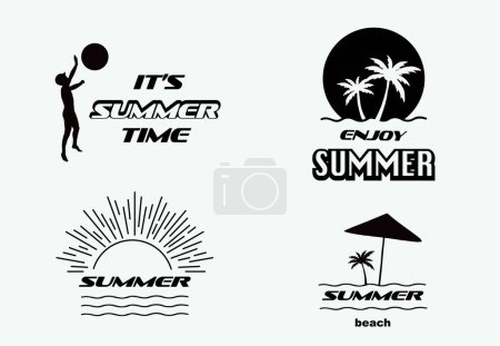 Téléchargez les illustrations : Typographie estivale avec soleil, mer et plage dans un style rétro - en licence libre de droit