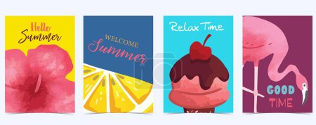 Illustration for Collection of summer background set with fruit,flamingo,lemon.Editable vector illustration for invitation,postcard and website banner - Royalty Free Image