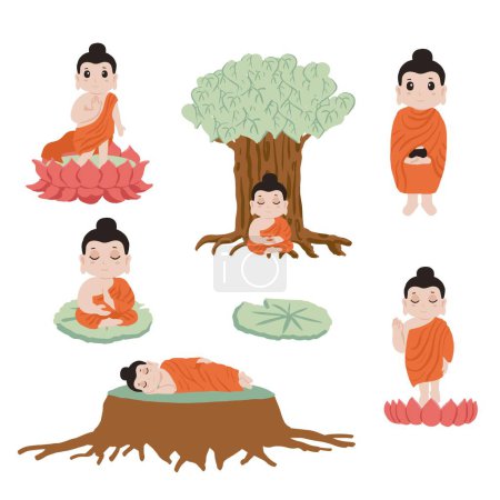 Illustration for Monk character object for Magha Puja, Asanha Puja, Vesak Puja Day - Royalty Free Image