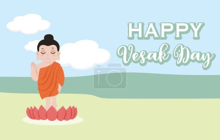 Ilustración de Fondo feliz día vesak con monje - Imagen libre de derechos