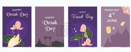 Illustration for Happy vesak day background with lotus and temple - Royalty Free Image