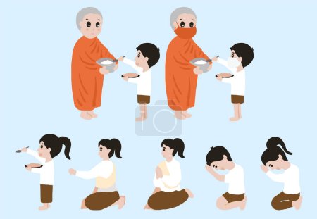 Illustration for Monk and children character object element for thai culture - Royalty Free Image