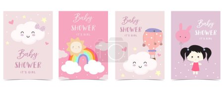 Illustration for Baby shower invitation card for girl with sky,balloon, rainbow, cloud - Royalty Free Image
