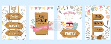 Illustration for Wood frame collection of safari background.Editable vector illustration for birthday invitation,postcard,a4 - Royalty Free Image