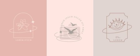 Illustration for Bird and magnolia design with curve line and heart shape - Royalty Free Image