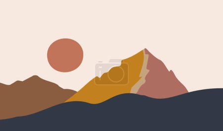 Ilustración de Paisaje de la naturaleza conjunto con montaña, lago, sky.that uso para digital e imprimible - Imagen libre de derechos