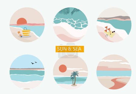 Téléchargez les illustrations : Fond d'été avec mer et plage .Vector bannière d'été - en licence libre de droit