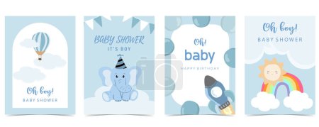 Illustration for Baby shower invitation card for boy with balloon, cloud,sky, blue - Royalty Free Image