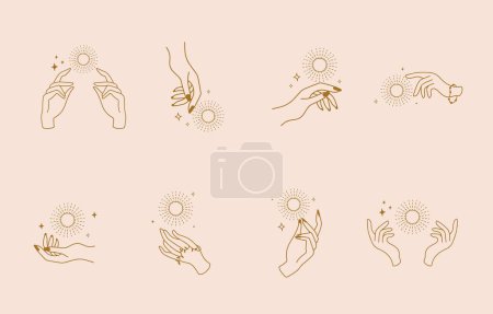 Illustration for Collection of line design with sun,hand.Editable vector illustration for website, sticker, tattoo,icon - Royalty Free Image
