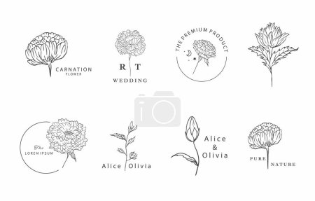 Ilustración de Colección de flores con línea clavel element.Vector ilustración para icono, pegatina, imprimible, tatuaje - Imagen libre de derechos