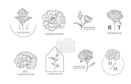 Téléchargez les illustrations : Collection de fleurs avec ligne oeillet element.Vector illustration pour icône, autocollant, imprimable, tatouage - en licence libre de droit