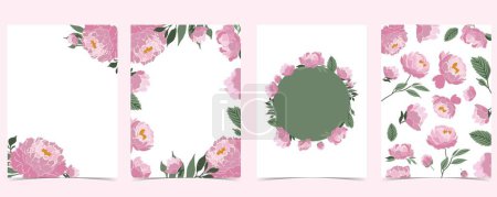 Illustration for Flower peony background set.Editable vector illustration for birthday invitation,postcard and sticker - Royalty Free Image