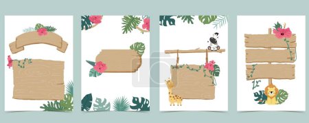 Ilustración de Colección de marcos de madera de safari set de fondo.Ilustración vectorial editable para invitación de cumpleaños, postal y pegatina - Imagen libre de derechos