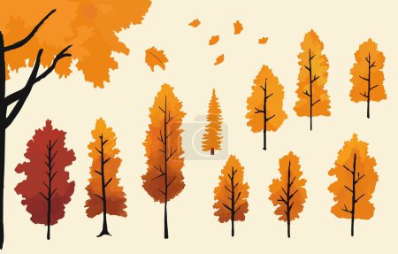 Téléchargez les illustrations : Collection d'automne avec élément arbre Illustration vectorielle pour icône, autocollant, imprimable, tatouage - en licence libre de droit