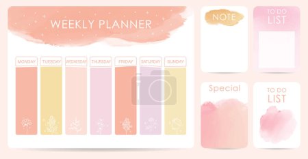 Illustration for 2024 watercolor planner with orange,yellow,pink.Vector illustration for kid and baby.Editable element - Royalty Free Image