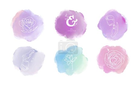 Téléchargez les illustrations : Pinceau cercle aquarelle avec rose, violet, bleu pour bannière, invitation de fond - en licence libre de droit