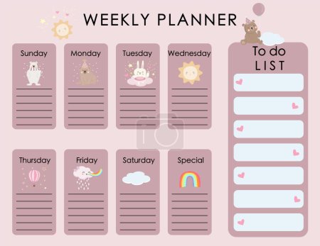 Illustration for Cute weekly planner background with cloud,balloon,sky.Vector illustration for kid and baby.Editable element - Royalty Free Image