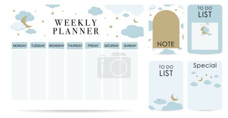 Illustration for Cute weekly planner background with cloud,moon,sky.Vector illustration for kid and baby.Editable element - Royalty Free Image