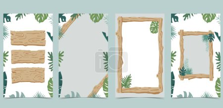 Illustration for Wood frame collection of safari background.Editable vector illustration for birthday invitation,postcard - Royalty Free Image