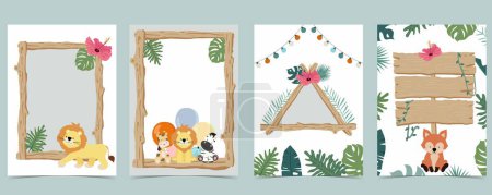Illustration for Wood frame collection of safari background set.Editable vector illustration for birthday invitation,postcard and sticker - Royalty Free Image