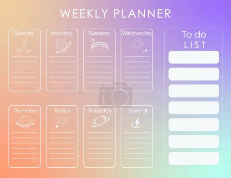 Illustration for Weekly planner.week start on sunday with gradient style that use for horizontal digital - Royalty Free Image